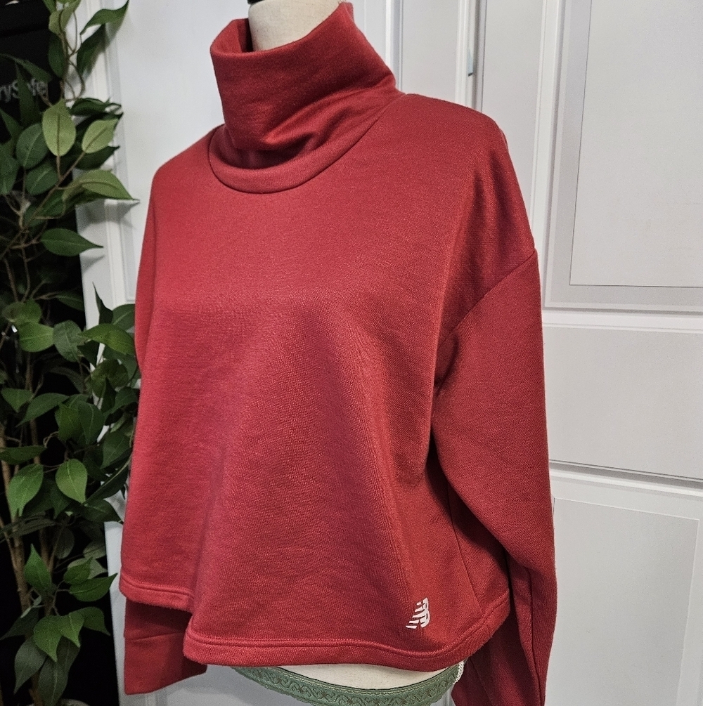 Women's Red Turtleneck Sweater, Crop Cowl Neck, Gym Wear